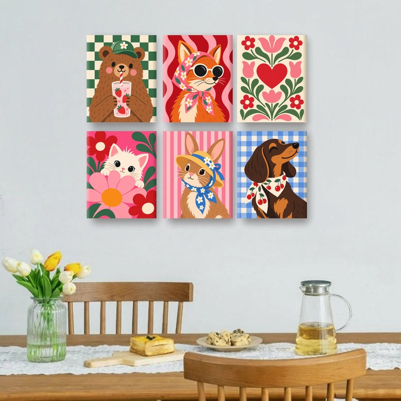 6 Mini Paintings - Trendy Animals Set