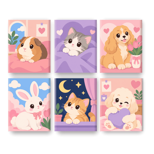 6 Minitavlor - Kawaii husdjursliv-paket