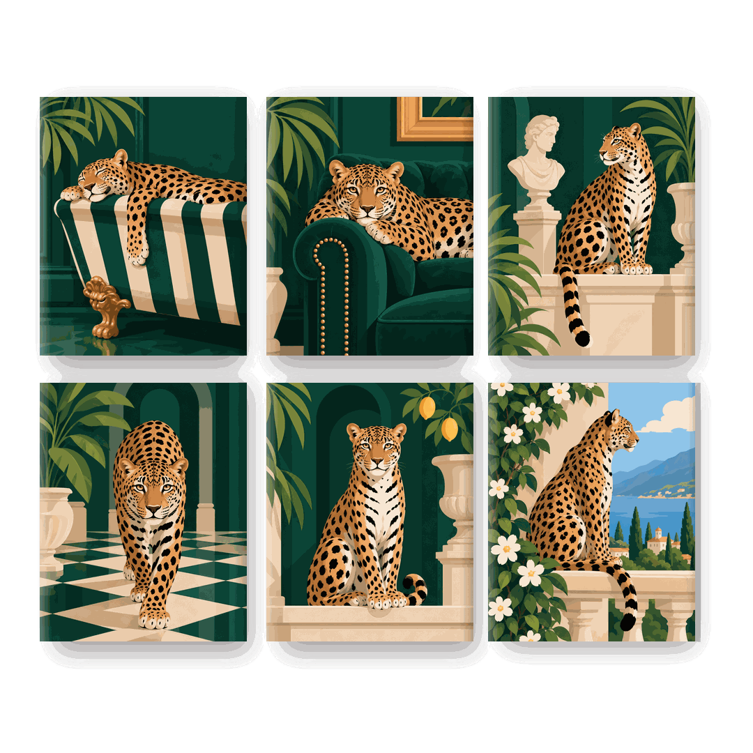 6 minicuadros - Salón leopardo