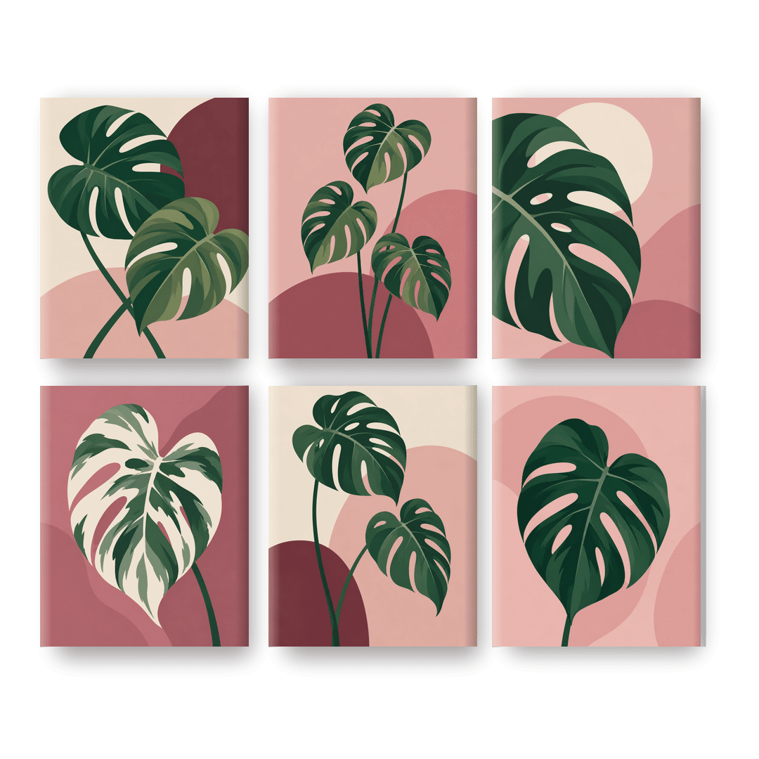 6 minitaulua - Vaaleanpunainen monstera -setti