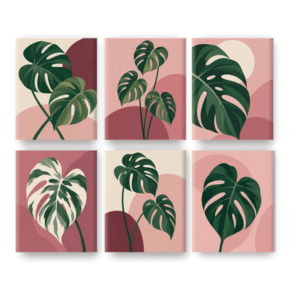 6 minitaulua - Vaaleanpunainen monstera -setti
