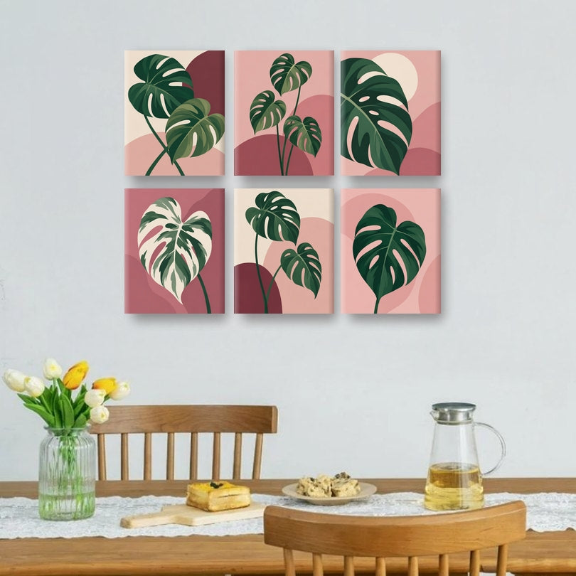 6 minitaulua - Vaaleanpunainen monstera -setti
