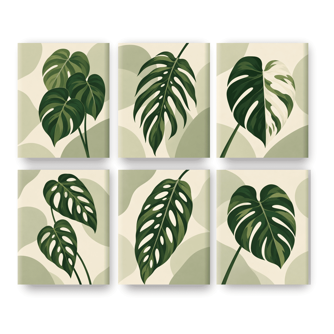 6 Mini Paintings - Monstera Leaf Set
