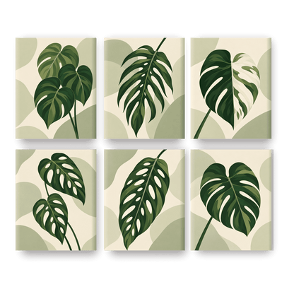 6 Mini Paintings - Monstera Leaf Set
