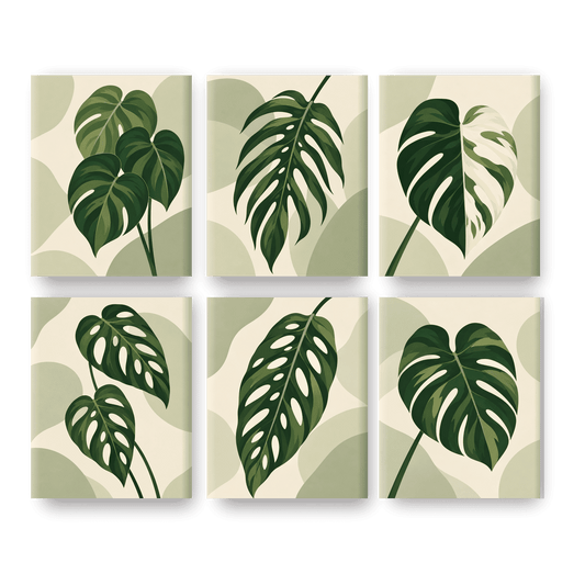 6 Mini Paintings - Monstera Leaf Set