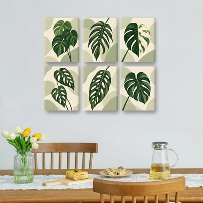 6 Mini Paintings - Monstera Leaf Set