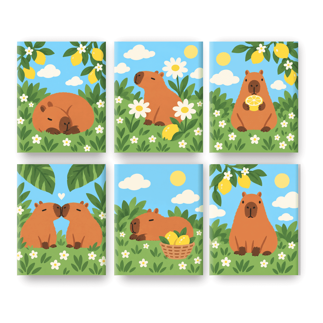 6 Mini Paintings - Sunny Capy Days Set