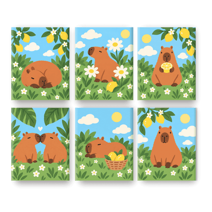 6 Mini Paintings - Sunny Capy Days Set