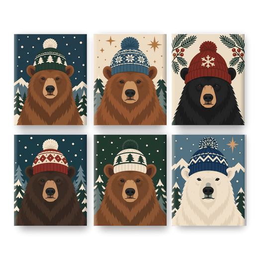 6 Mini Paintings - Mountain Bear Winter Set