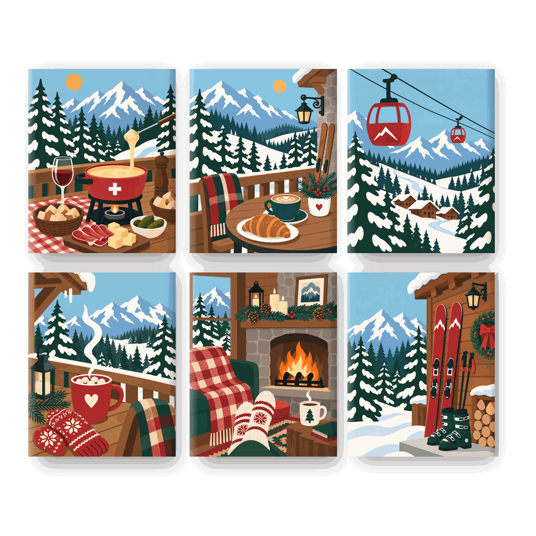 6 Mini Paintings - Alpine Fondue Set