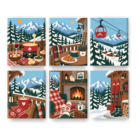 6 Mini Paintings - Alpine Fondue Set