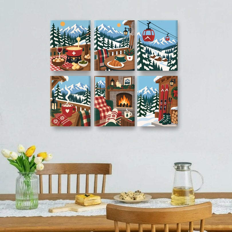 6 Mini Paintings - Alpine Fondue Set