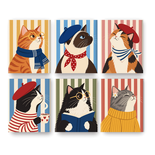 6 Mini Paintings - Parisian Cat Set
