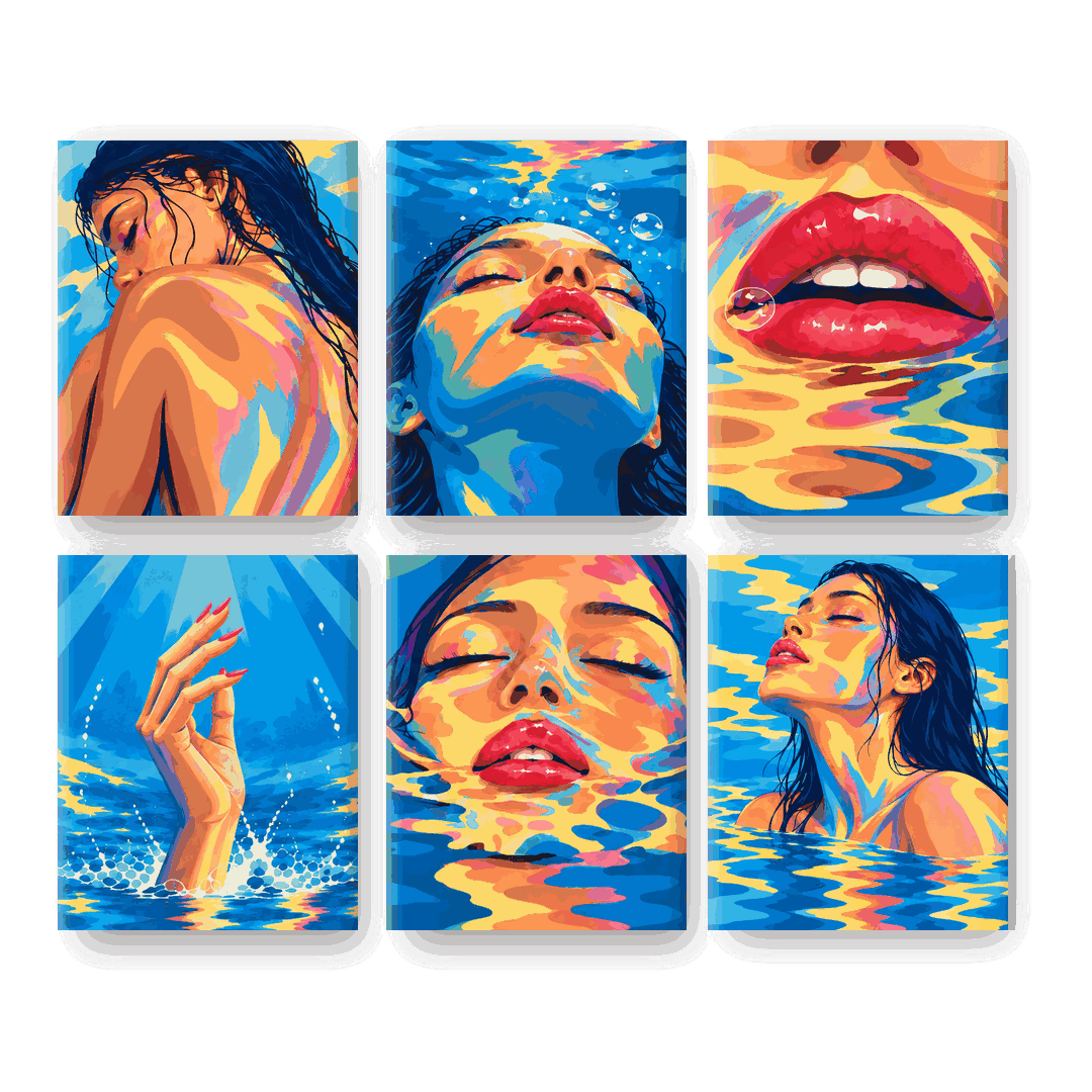 6 Mini Paintings - Aqua Glow Set