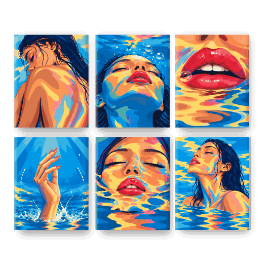 6 Mini Paintings - Aqua Glow Set