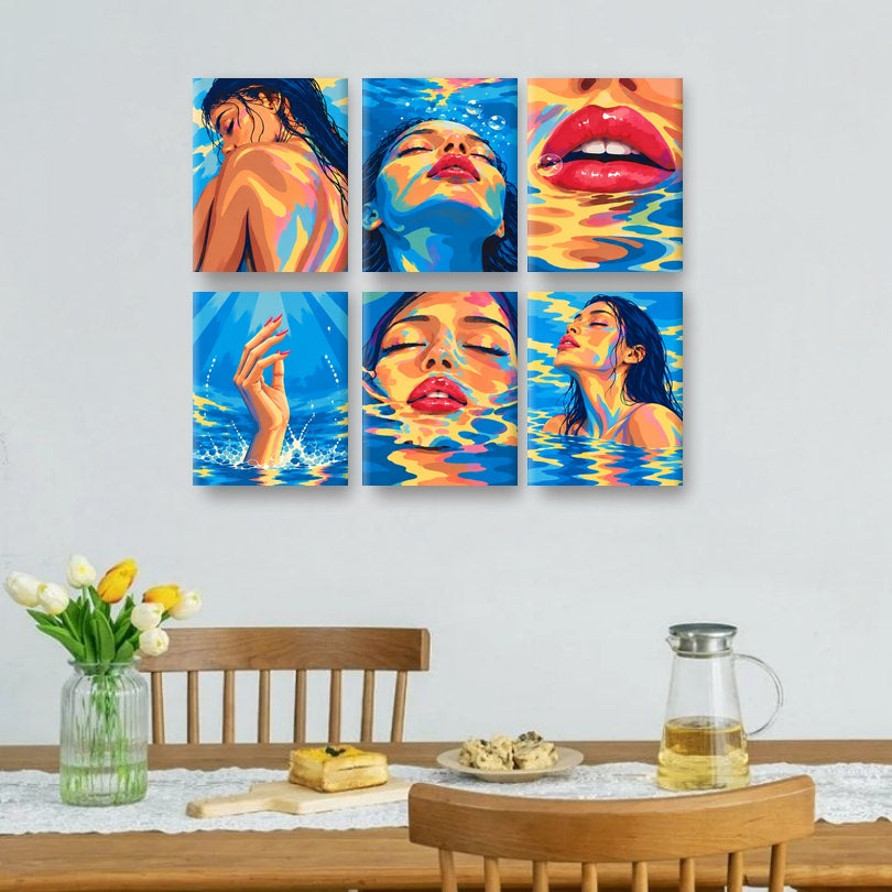 6 Mini Paintings - Aqua Glow Set