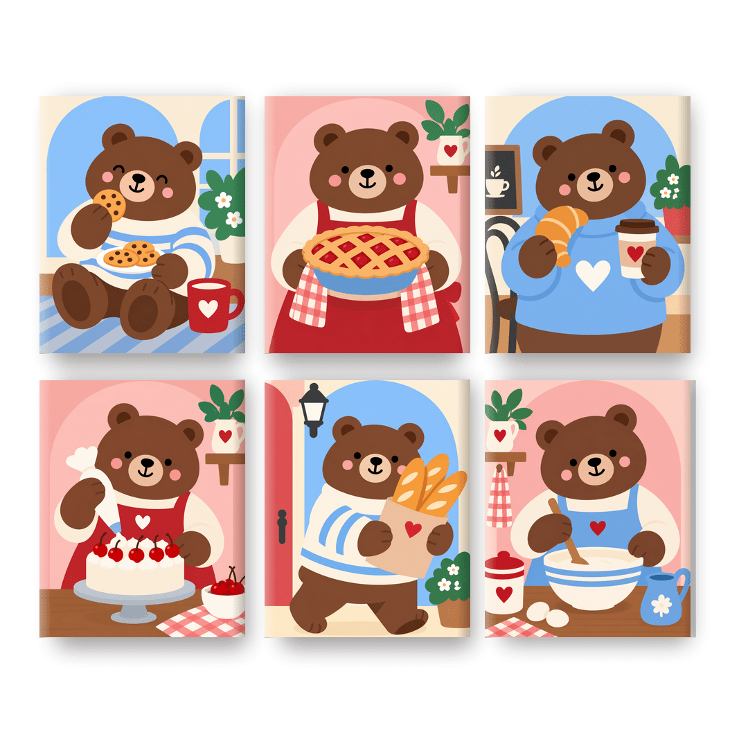 6 Mini Paintings - Bears Who Bake Set