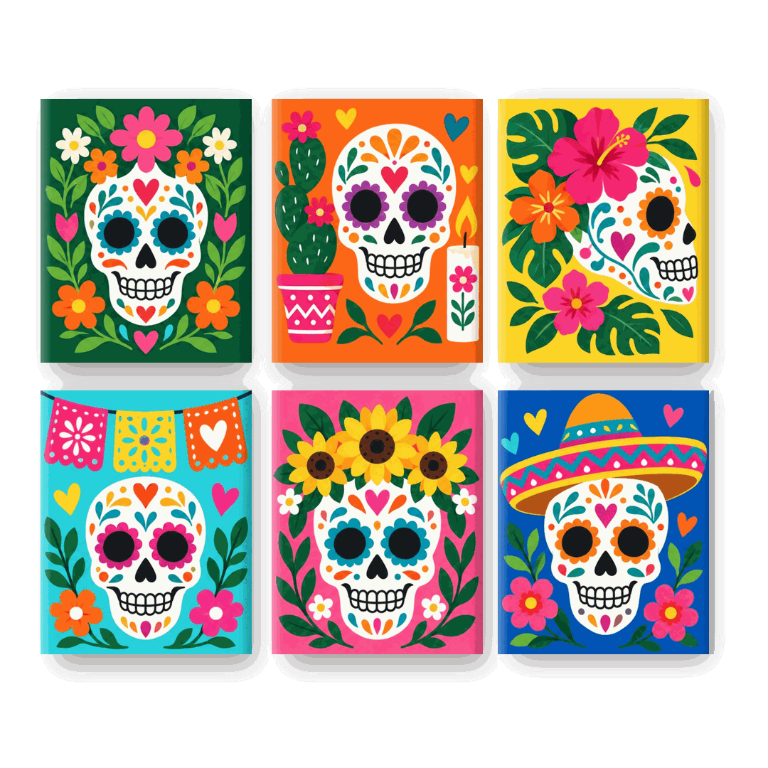 6 Mini Paintings - Calavera Carnival Set