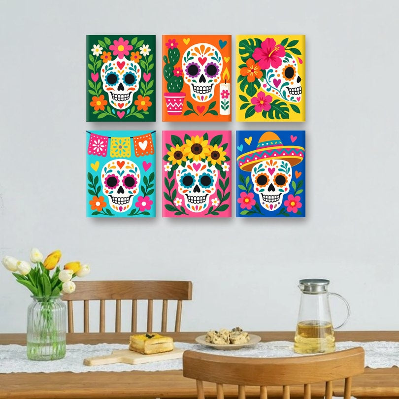6 Mini Paintings - Calavera Carnival Set