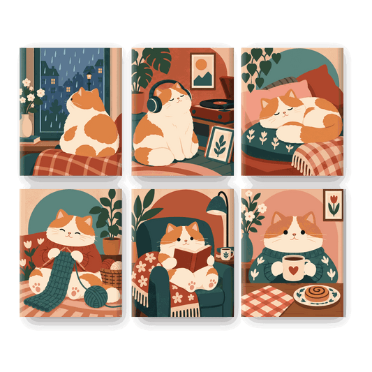 6 Mini Paintings - Cat Nap Club Set