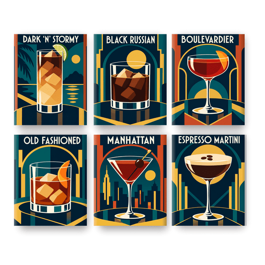 6 Mini Paintings - Cocktail Noir Set