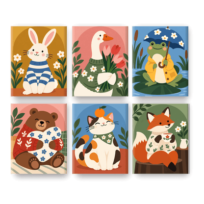 6 Mini Paintings - Cozy Critter Club Set
