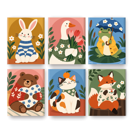 6 Mini Paintings - Cozy Critter Club Set