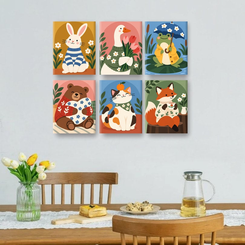 6 Mini Paintings - Cozy Critter Club Set