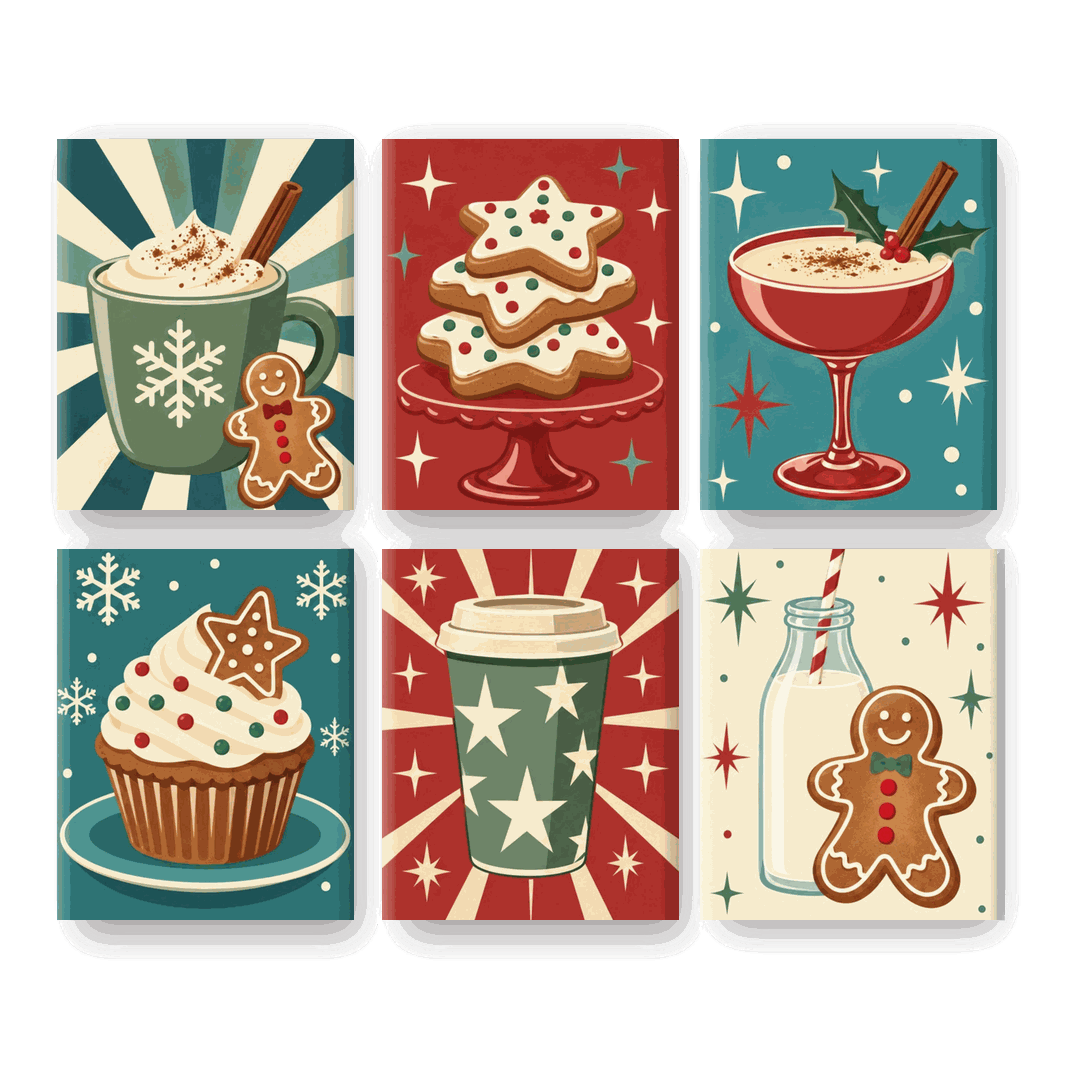 6 Mini Paintings - Festive Sips Set