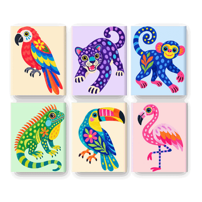 6 Mini Paintings - Jungle Whimsy Set