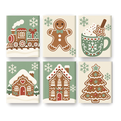6 Mini Paintings - Minty Gingerbread Set