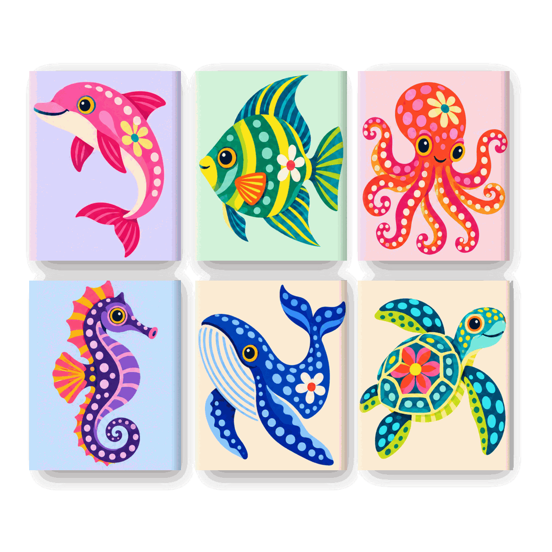 6 Mini Paintings - Ocean Whimsy Set