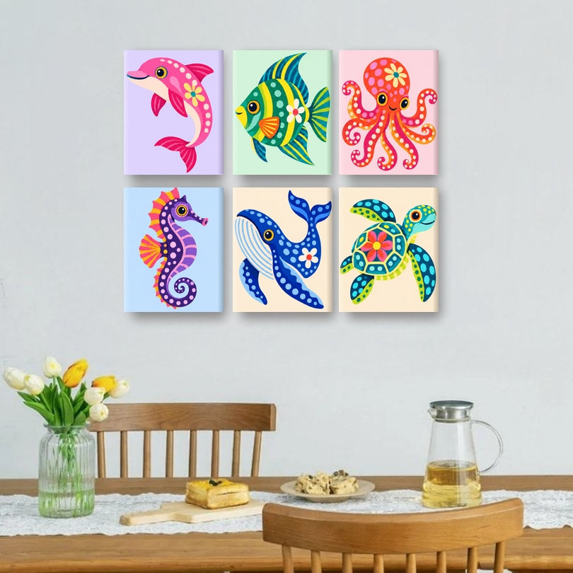 6 Mini Paintings - Ocean Whimsy Set
