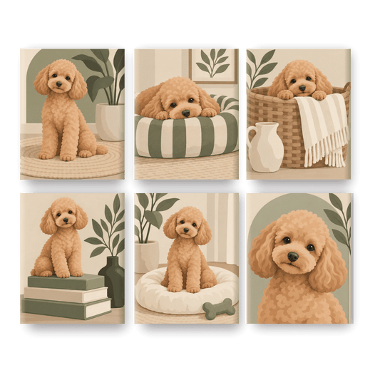 6 Mini Paintings - Sweet Poodle Life Set