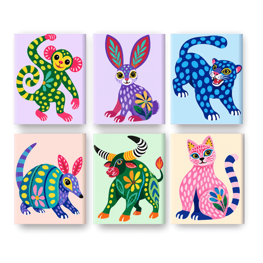 6 Mini Paintings - Whimsical Wildlife Set
