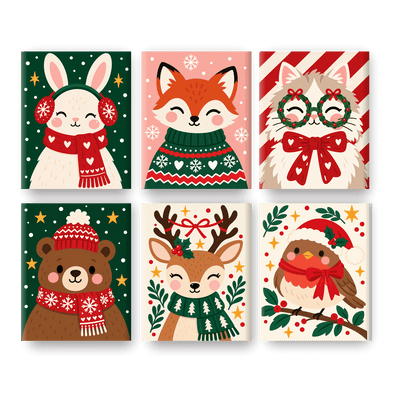 6 Mini Paintings - Christmas Bunny Set
