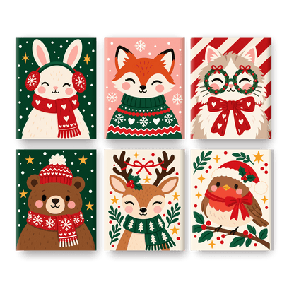 6 Mini Paintings - Christmas Bunny Set