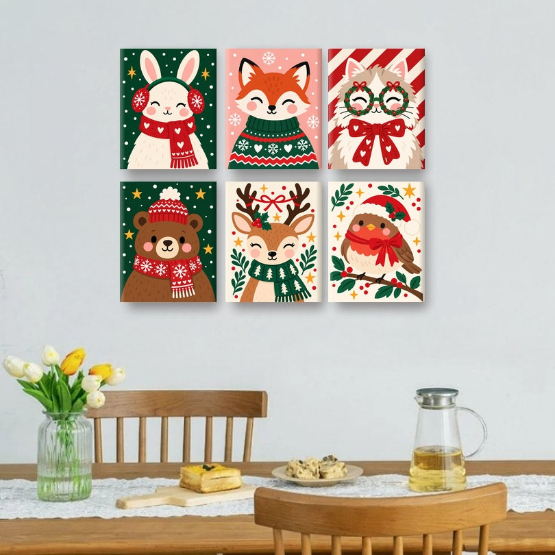 6 Mini Paintings - Christmas Bunny Set