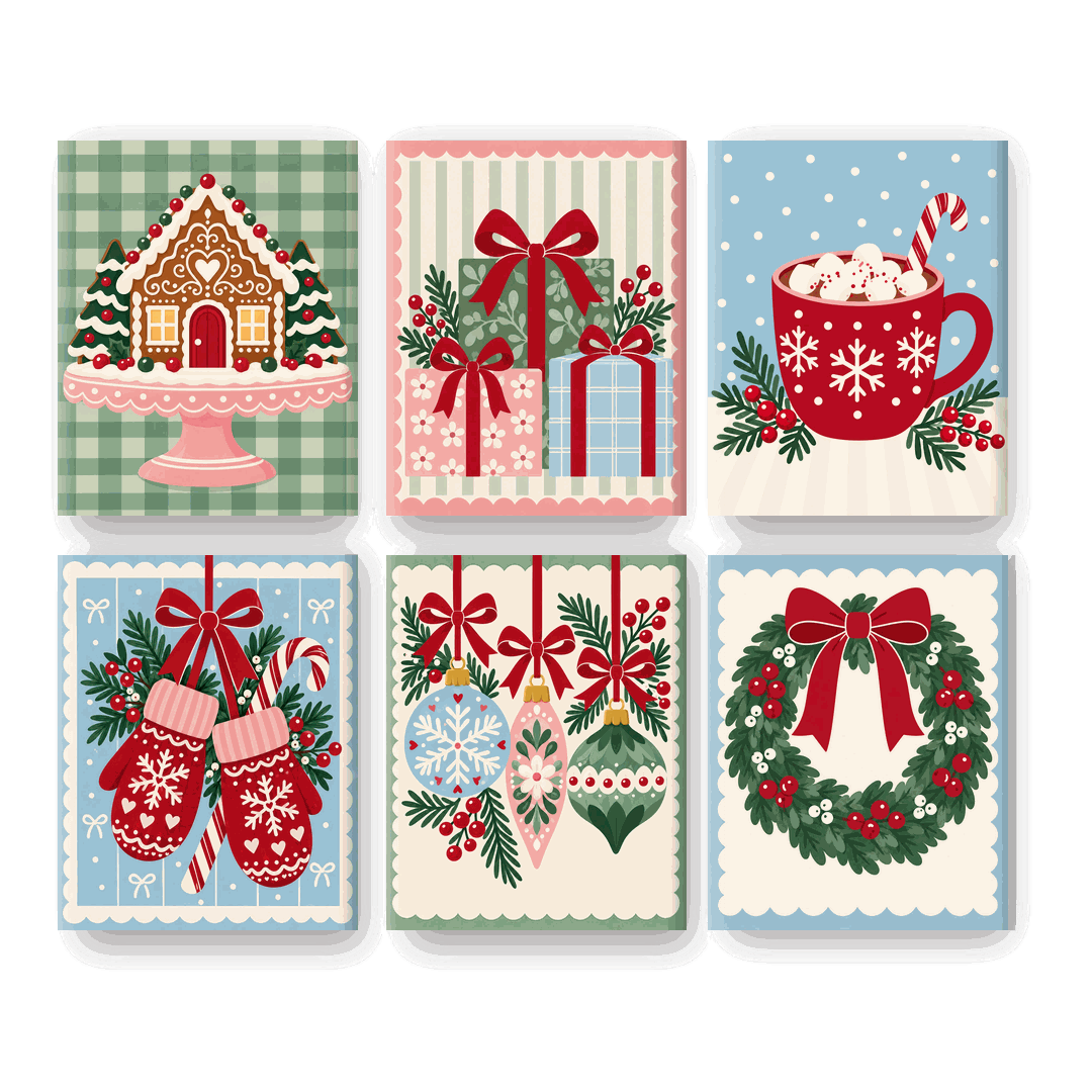 6 Mini Paintings - Christmas Mittens Set