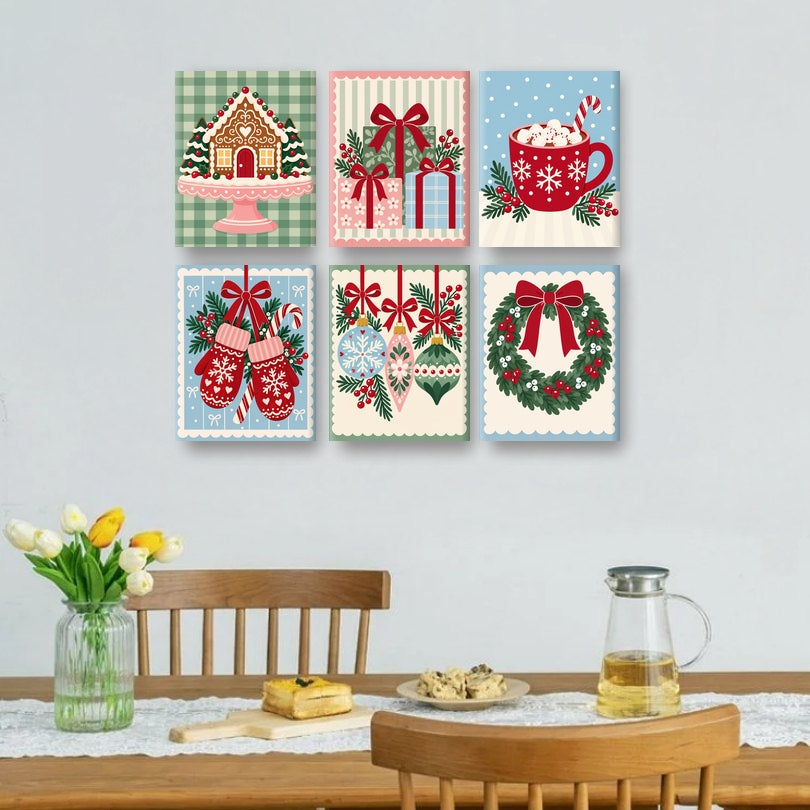 6 Mini Paintings - Christmas Mittens Set