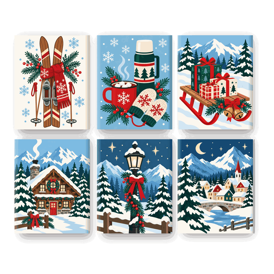 6 Mini Paintings - Nordic Skis Set