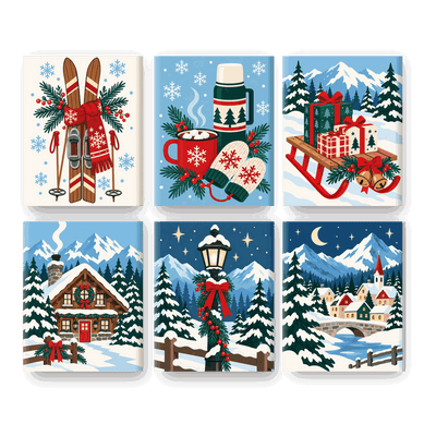 6 Mini Paintings - Nordic Skis Set