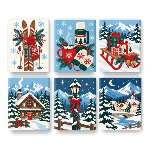 6 Mini Paintings - Nordic Skis Set