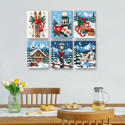 6 Mini Paintings - Nordic Skis Set