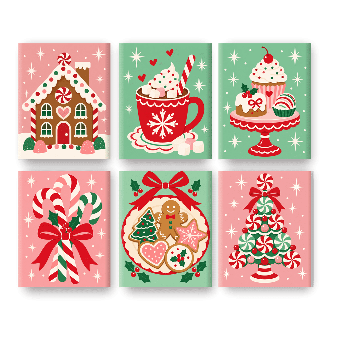 6 Mini Paintings - Candy Gingerbread House Set