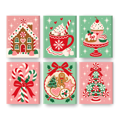 6 Mini Paintings - Candy Gingerbread House Set