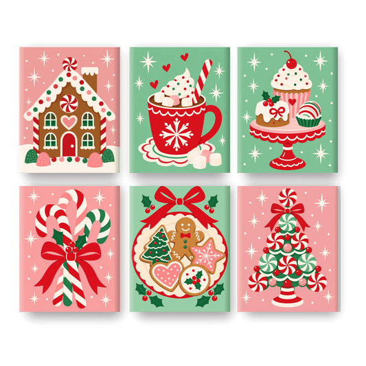 6 Mini Paintings - Candy Gingerbread House Set