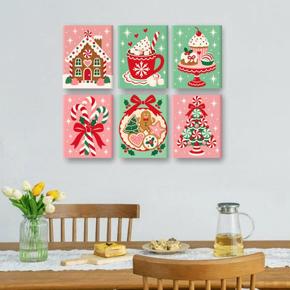 6 Mini Paintings - Candy Gingerbread House Set