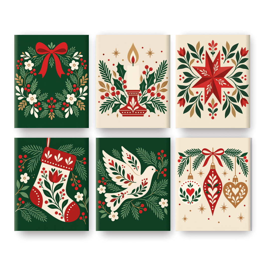 6 Mini Paintings - Holiday Wreath Set