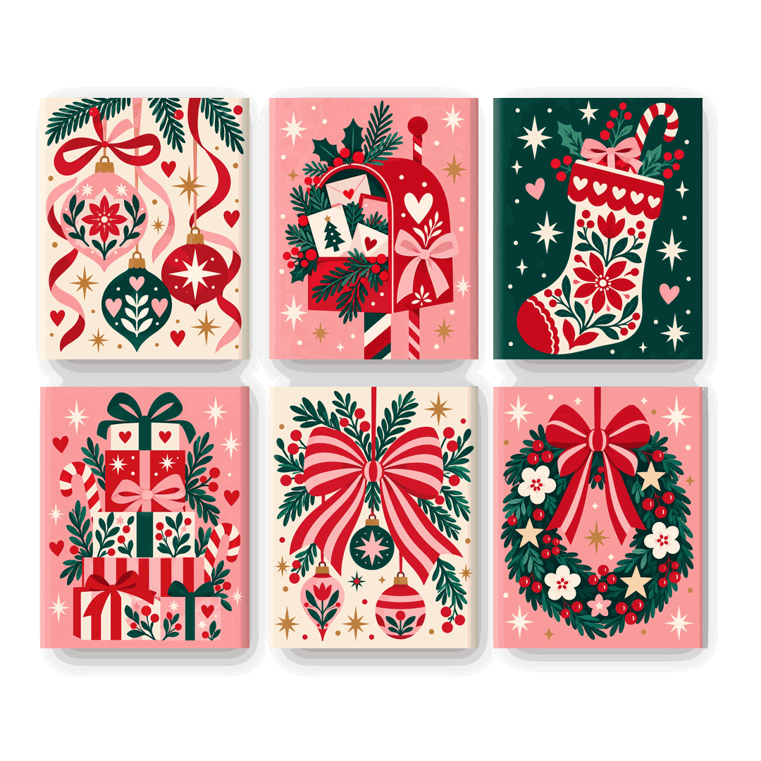 6 Mini Paintings - Festive Ornaments Set